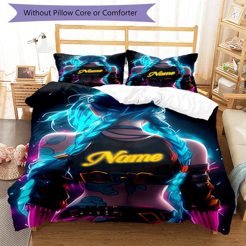 3PC Custom Name "Neon Future Warrior" Bedding Set Printed Bedding Set Duvet Cover Closure Includes 1 Duvet Cover & 2 Pillowcases for All Seasons Bedro