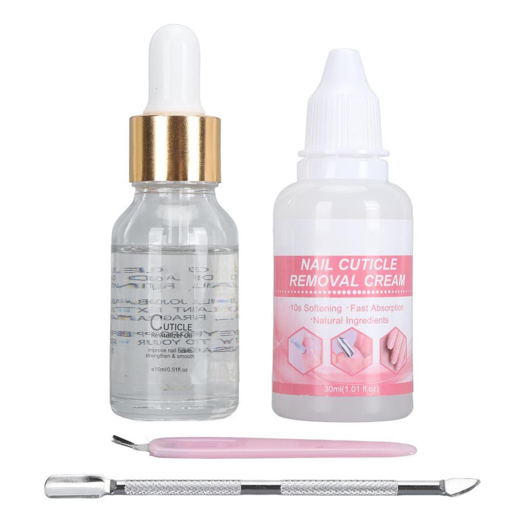 Nail Cuticle Care Kit Eliminate Dead Skin Moisturizing Cuticle Oil Cream with Steel Pusher LS152 3