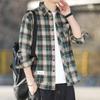 Spring and Autumn New Plaid Shirt Men's Lapel Shirt Korean Version of Loose Versatile Casual Long-sleeved Shirt Versatile