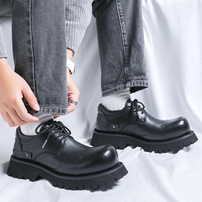 Туфли дерби мужские черные повседневные кожаные туфли с загнутым носком на платформе туфли с большим носком в британском стиле 66689-X