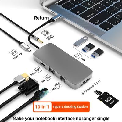 Док-станция 10 в 1 Type C, USB-концентратор C, адаптер для ноутбука с портами HDMI, VGA и Ethernet, быстрая зарядка