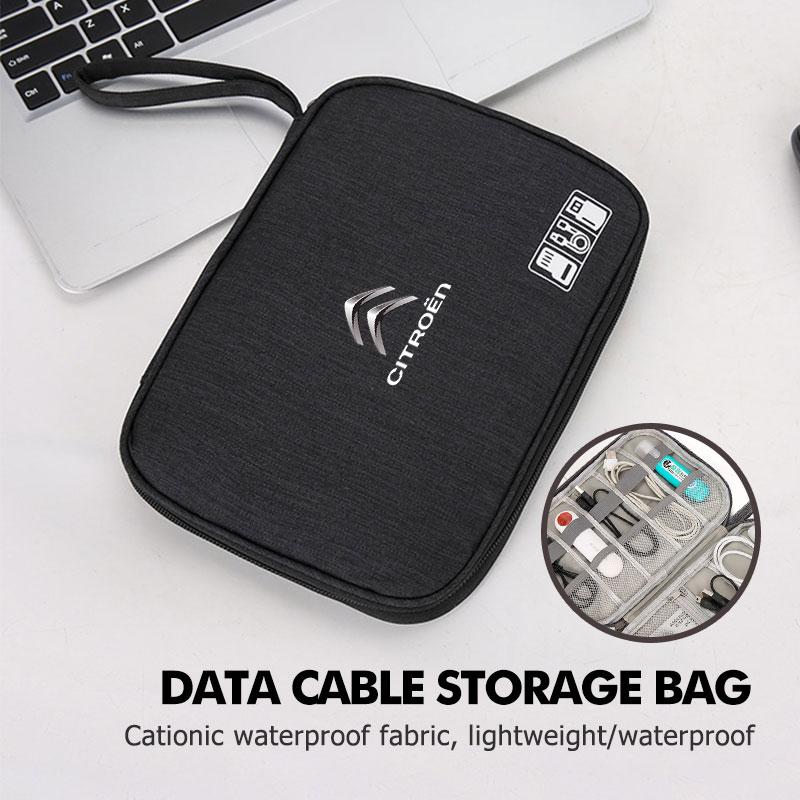 Travel Digital Charger Data Multi-Function USB Cable Storage Bag For Citroen C4 C3 C5 C1 C2 C6 VTS C4L DS3 DS4 DS5 Grand zm1