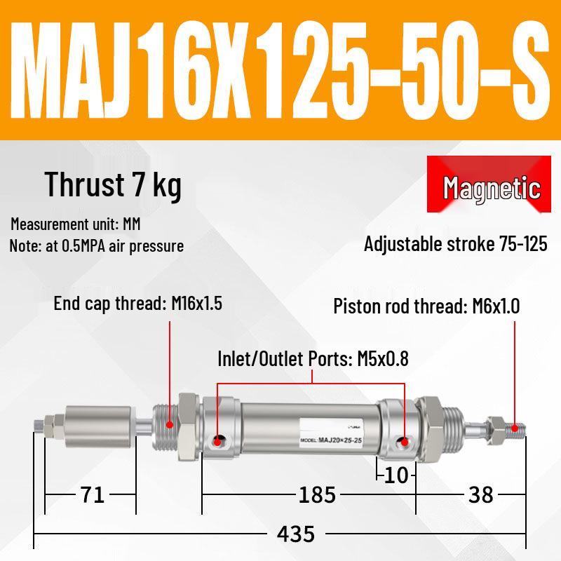 Adjustable Stroke Mini Stainless Steel Pneumatic Cylinder (maj16/20/25/32/40X100-25-50sca)