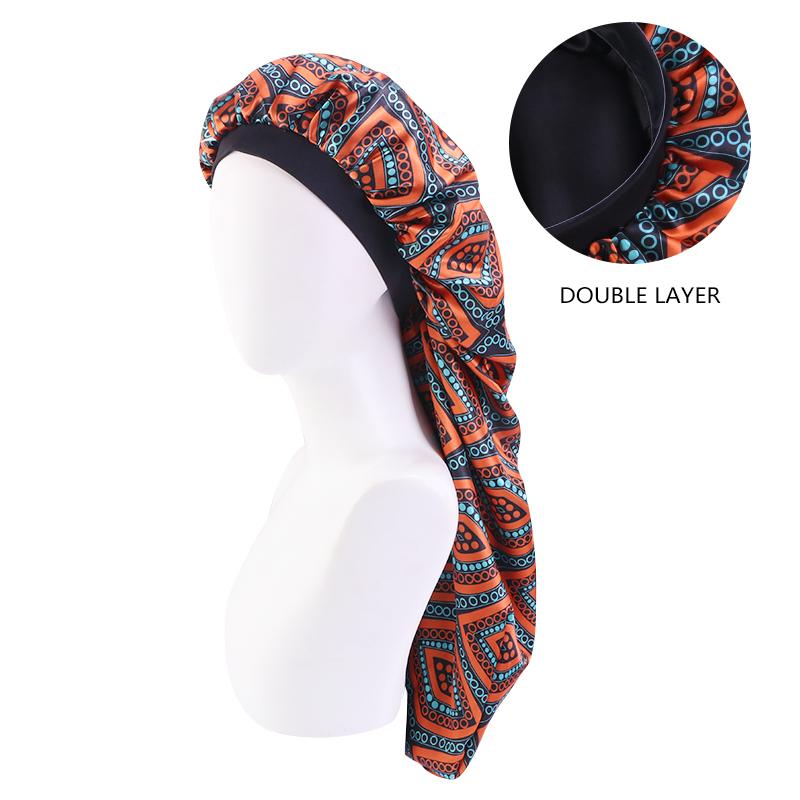 Мода Женщины Длинный Боне Тюрбан Сатиновый Боне Ночной Сон Шапочка для Купания Уход за Волосами Шляпа Дамы Африканский Принт Головной Убор