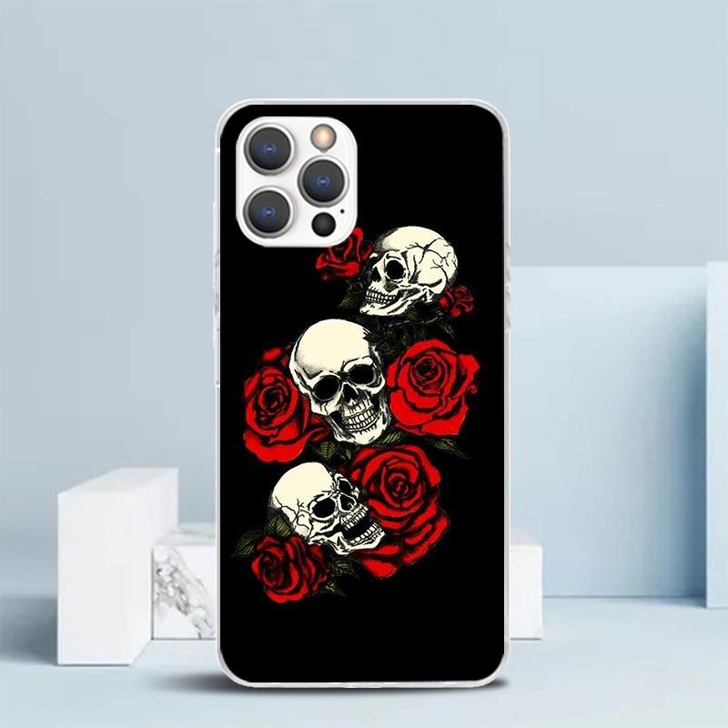 Человеческий скелет Красная роза Чехол для телефона Для IPhone 16 17 Air 16E 15 14 Plus 13 Mini 12 11 Pro Max 7 8 + SE 2020 Мягкий ТПУ Задняя крышка 1