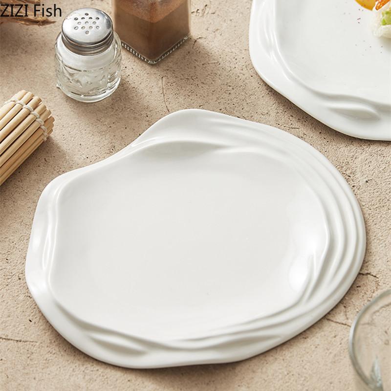 Неправильная эллиптическая тарелка для основного блюда Креативная керамическая тарелка для стейка Ресторанная еда Десертная тарелка Домашняя кухонная посуда