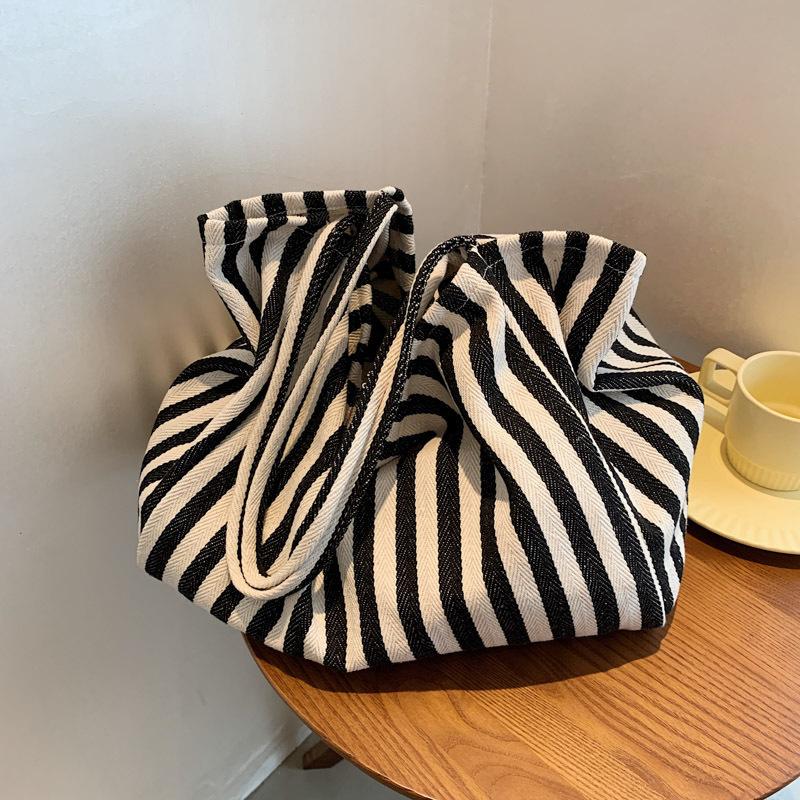 Холщовая сумка большой вместимости для женщин, модная полосатая сумка на плечо, новая сумка с верхней ручкой, дорожная сумка, сумка для покупок