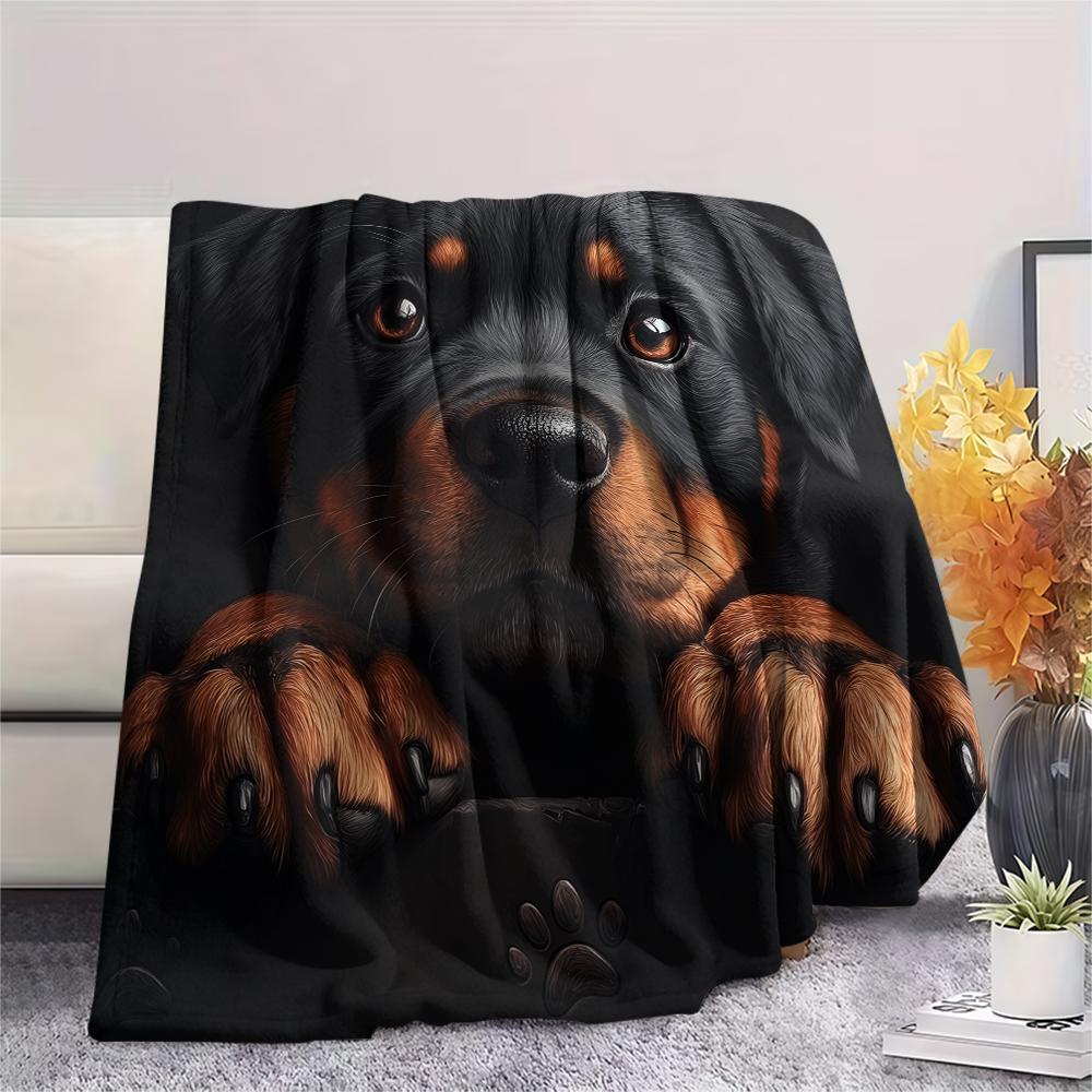 Black Rottweiler,pattern Flannel Blanket, High quality Comfortable for All Seasons, Home Decor, Warmth and Comfort, Perfect for Gifts.