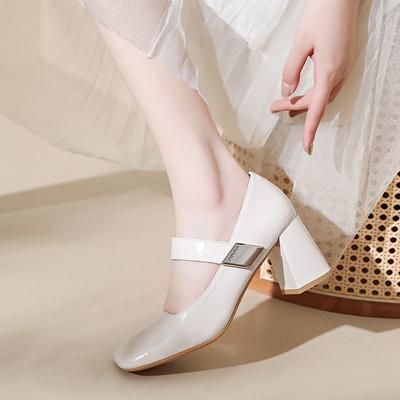 Модные женские туфли Мэри Джейн, лето 2024 г., новые лакированные туфли с квадратным носком, свадебные туфли на высоком каблуке, женские сандалии