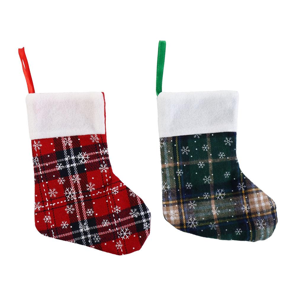 Мини-красные и зеленые клетчатые рождественские носки Снежинки Рождественские украшения для вечеринки