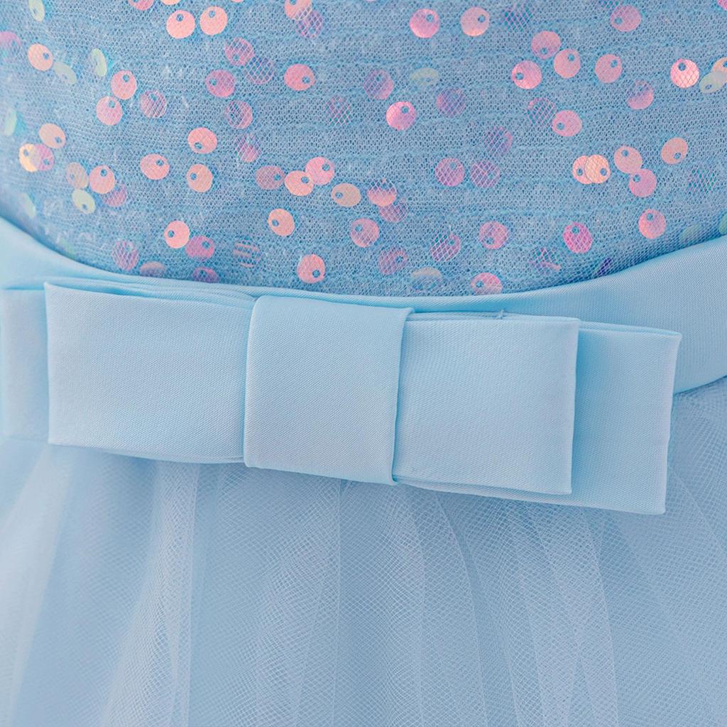 Новое платье принцессы с пышными рукавами из пайеток для младенцев и малышей с 3D аппликацией и сеткой.