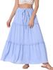 Allegra K Women's High-Waisted Tiered Maxi Skirt with Belt, Ruffles, and Plaid Pattern, Casual A-Line, Light Blue, Size L