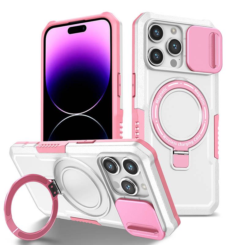 Armor Stand Holder Full Slide Cap Phone Case For IPhone 15 14 13 12 11 Pro Max Plus Magsafe Wireless Charge Magnetic Cover