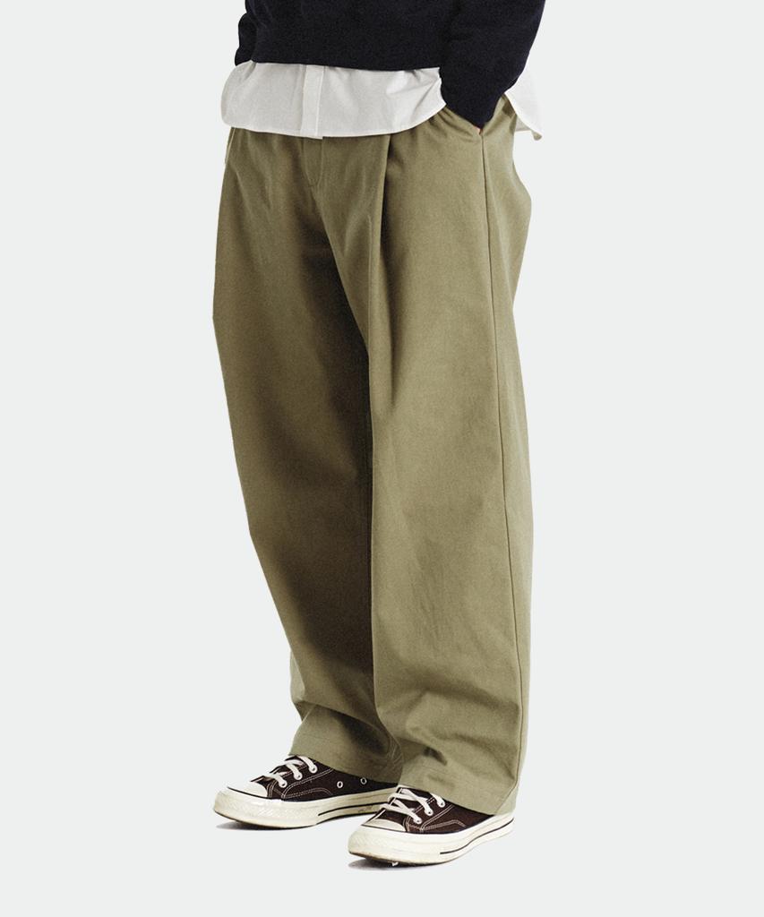 GARDEN EXPRESS One Tuck Wide Pants (Light Khaki)