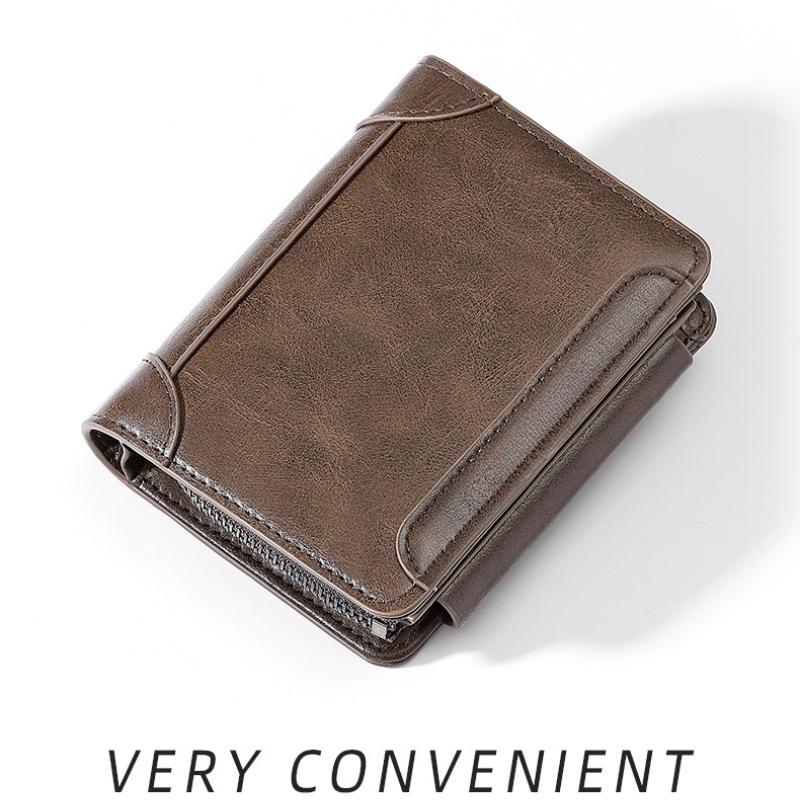 Ретро повседневный мужской кошелек с коротким замком-молнией, многофункциональный держатель для карт, кошелек для монет, мужской кошелек