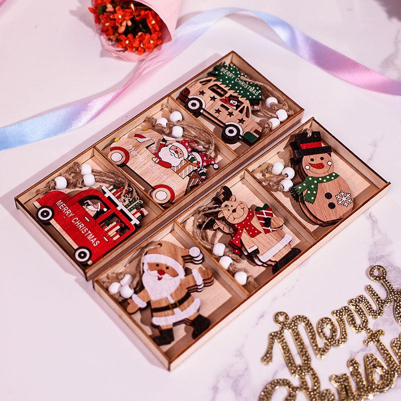 Красочные рождественские деревянные подвески подарочная коробка автомобиль Санта-Клаус подвеска Рождественская елка подвеска подарок