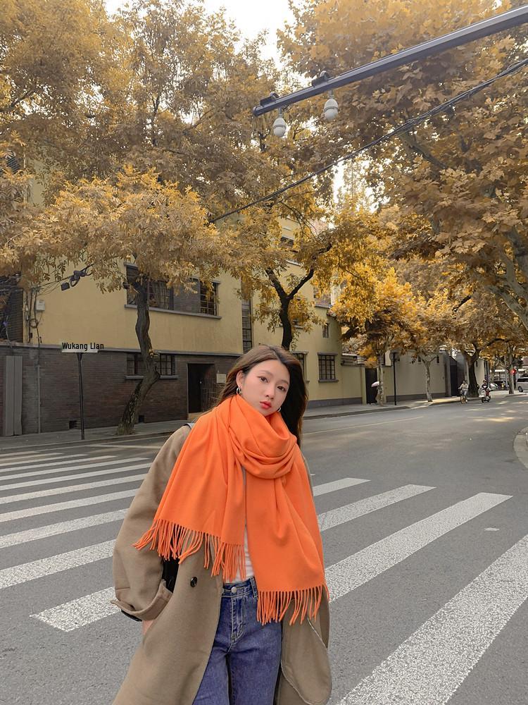 Кашемировый шерстяной шарф - Толстый, однотонный, унисекс, универсальный, в корейском стиле для осени/зимы.