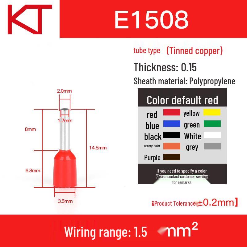 KISSTONG E1508 Pre-insulated Copper Wire Crimp Terminals, Purple, 1000 pcs.