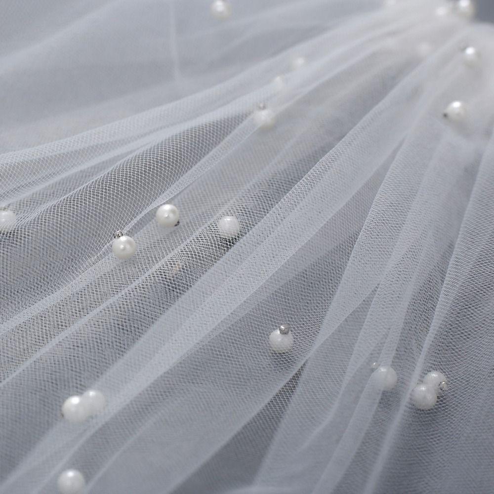 Фата новой длины с жемчугом, 1 ярусная фата с расческой, свадебные аксессуары