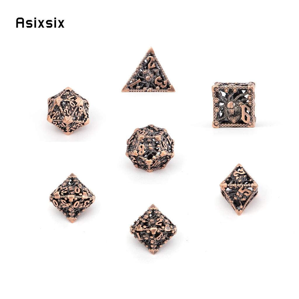 7 Pcs Copper Black Octopus Metal Dice Hollow Metal Polyhedral Dice Set Suitable for Role-Playing RPG  Board Game Card Game