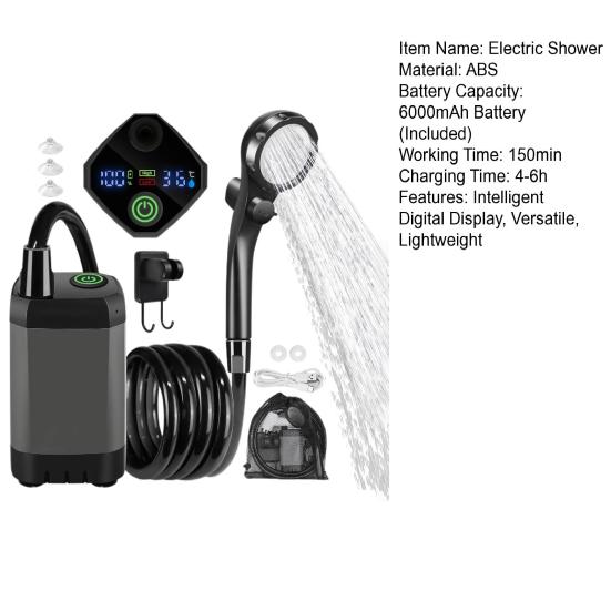 Портативный электрический душ 6000 мАч, аккумуляторный насос, адаптер переменного тока, аккумуляторный душ с умным цифровым дисплеем