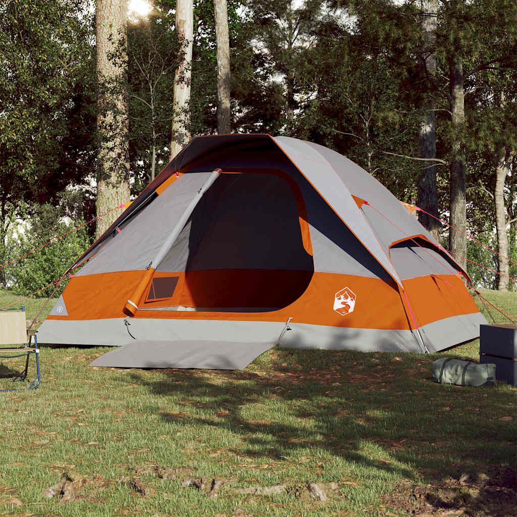 Dome Camping Tent for 4 Persons Grey and Orange Waterproof