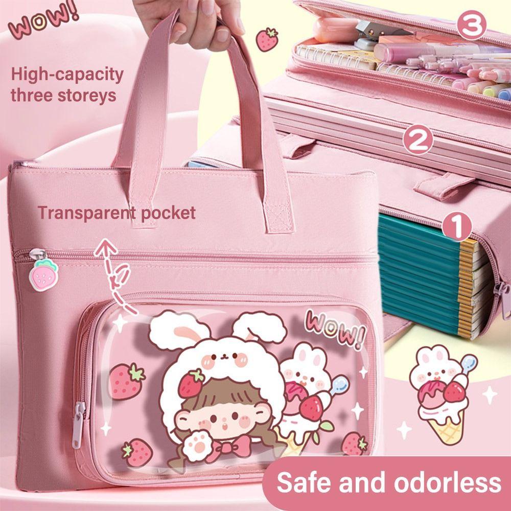 Canvas Tote School Bag Large-capacity A4 File Bag Cartoon Tutorial Bag  School Office