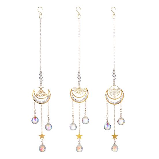 Хрустальный Ловец Солнца Suncatcher с Луной, Бабочкой и Мотыльком, Призматический Ловец Солнца для Окон, Подвесное Украшение, Создатель Радуги для Потолочного Сада, Дома, Помещения