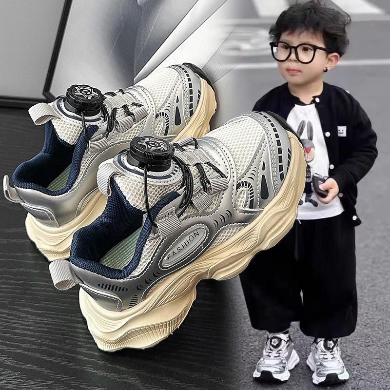Boys' rotating button sneakers, new autumn collection, children's mesh sneakers, breathable running shoes for girls, trendy style