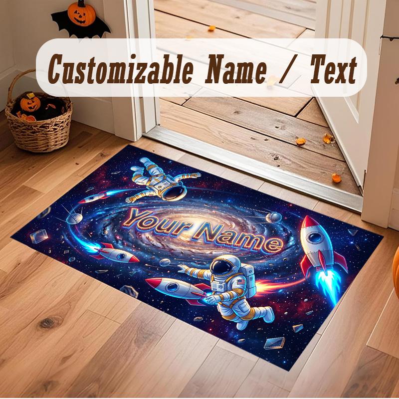 Astronaut Space Theme Soft Crystal Velvet Rug Custom Name & Text Print Non Slip Floor Rug for Bedroom Living Room