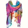 Vibrant Gradient Paisley Scarf - Soft, Windproof Shawl with Tassels, Elegant Women'S Warm Wrap, Ideal for Carnival Gift, Hiking & Outdoor Recreation