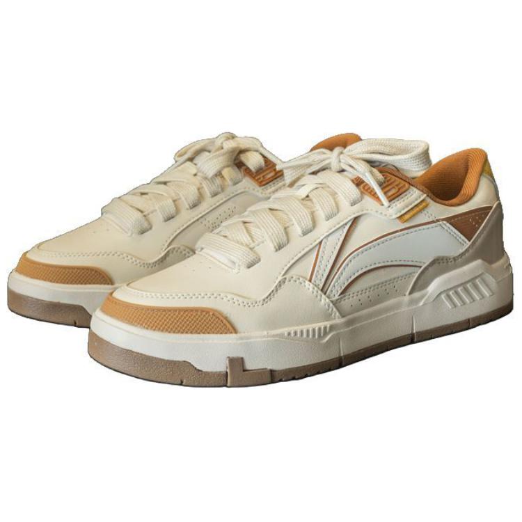 Li Ning Common 80s Comfortable Classic Casual Durable Non-Slip Low-Top Skate Shoes Men Sneakers White Brown AGCU157-4