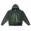 DTG Print Knitted Denim Zip-Up Hoodie Streetwear Brother Print Zipper Hoodies