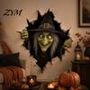 Halloween Wall Decals Break-in 3D Decals, Illusion Effect Spooky Breaking Through Decor for Home Sticker, Horror Ghost Witch Cat Living Room, Bedroom