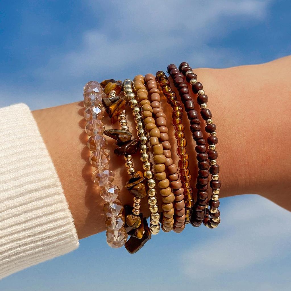 8 шт. Mirad цвет коричневый многокомпонентный набор рисовых бусин браслет для женщин ювелирные изделия персонализированный подходящий браслет