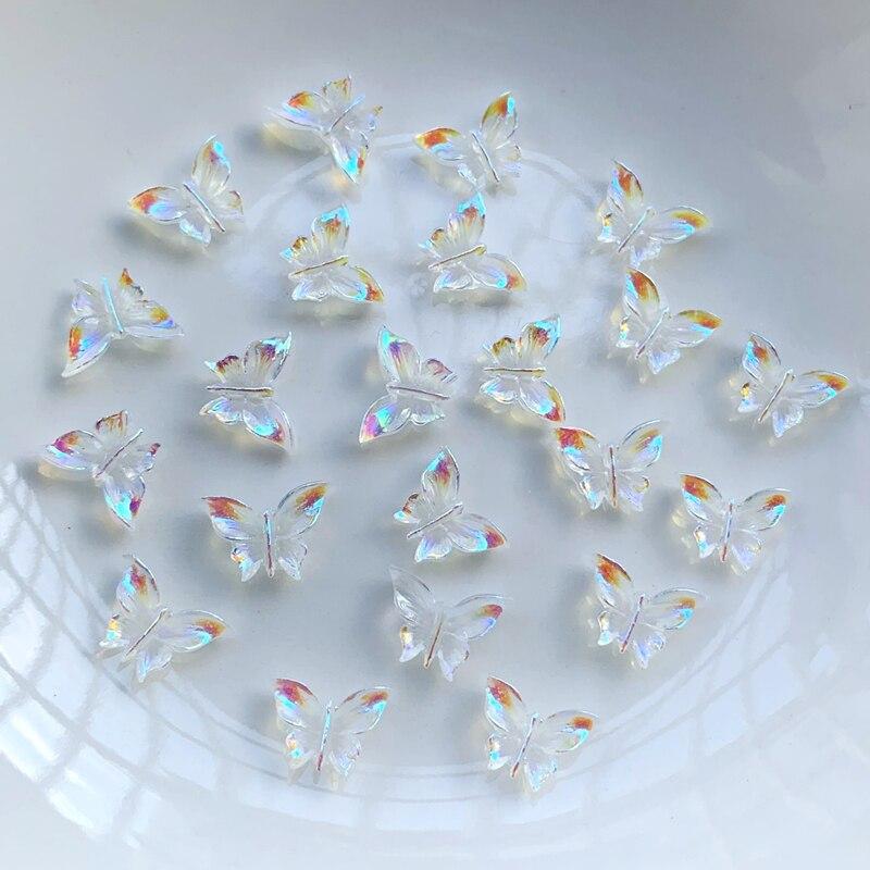 50 шт./лот AB цвет кристалл бабочка смола плоская задняя часть аксессуары для ногтей украшения для дизайна ногтей аксессуары с ювелирными изделиями «сделай сам»