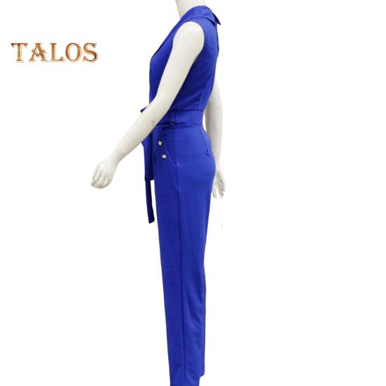 Летний женский комбинезон без рукавов с V-образным вырезом, облегающий, с пуговицами, на шнуровке, однотонный, с широкими штанинами, деловой, деловой, дорожный комбинезон