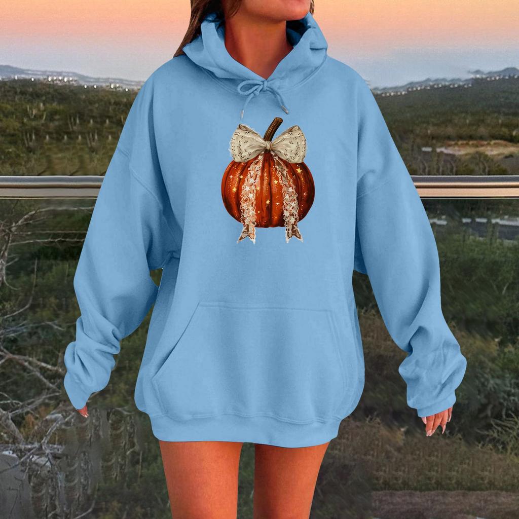 Женский плюшевый свитшот с длинными рукавами оверсайз со спущенными плечами и капюшоном с принтом на Хэллоуин