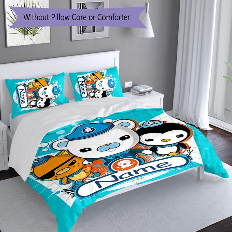 3pcs Custom Name Octonauts Bedding Set,Includes 1 Duvet Cover and 2 Pillowcases,All-season Bedroom Decor