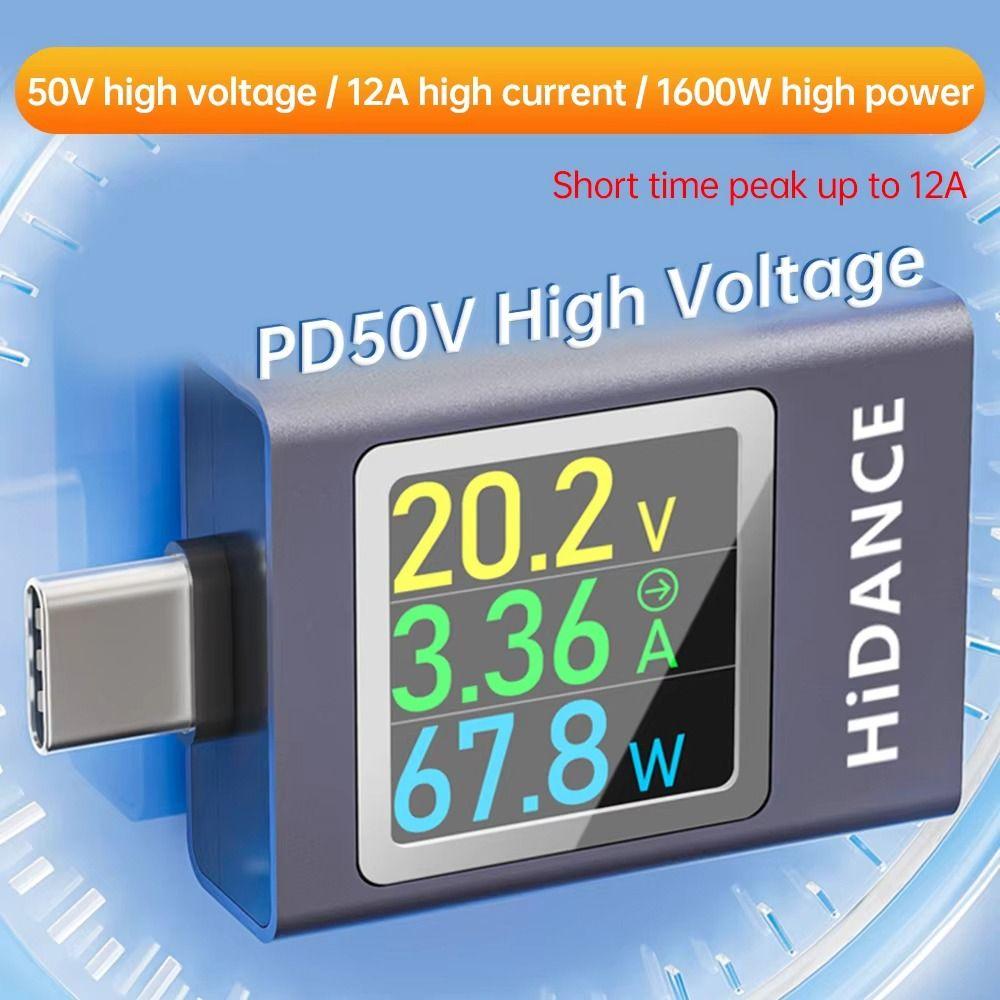 DC 4.5-50V 0-12A 600W USB Type-C Tester LED Color Display USB Amperemeter For 3C Products