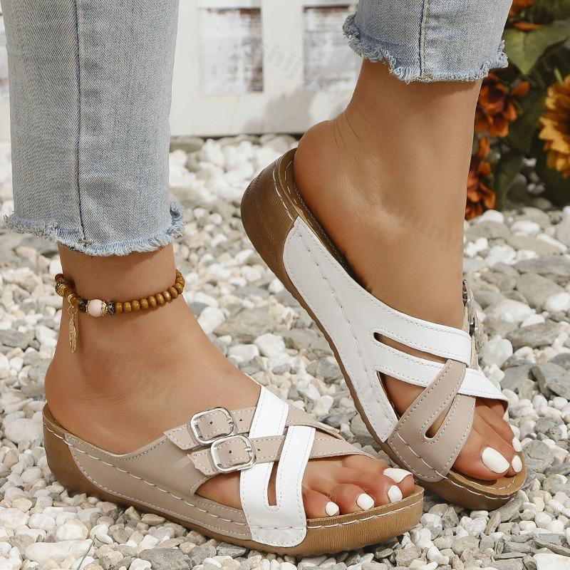 Модные женские тапочки-клинья, женские тапочки с открытым носком, 2025 лето, новая мода, роскошные уличные пляжные тапочки на платформе, Sandalias De Mujer