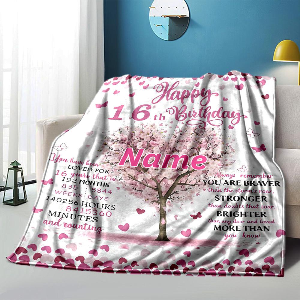 Happy 16Th Birthday Home Customize Your Name Blankets Comfortable Soft Lightweight Allseason Multipurpose Blanket For Picnics Sofas Offices Beds