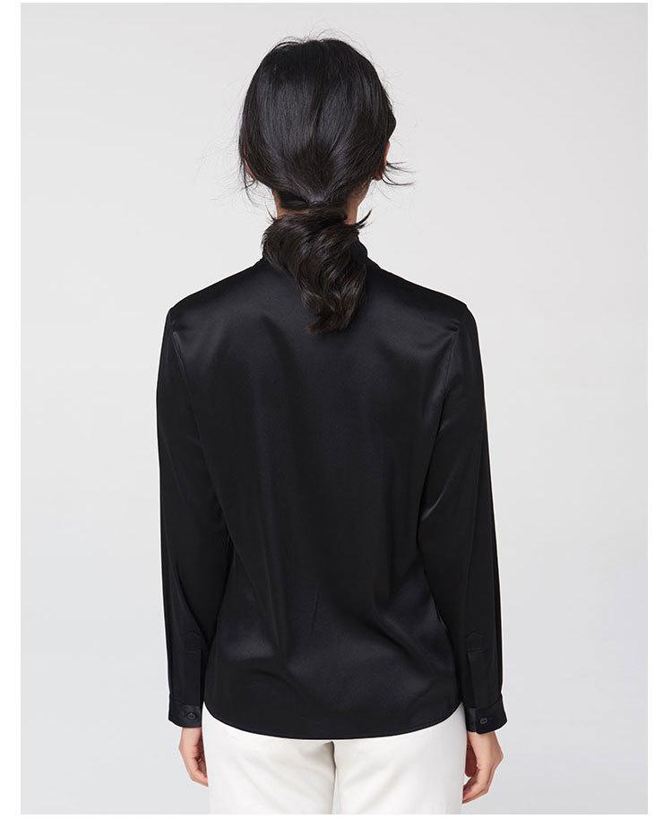 Heavyweight Mulberry Silk V-Neck Bow Blouse - Women's Long Sleeve Shirt for Autumn & Spring