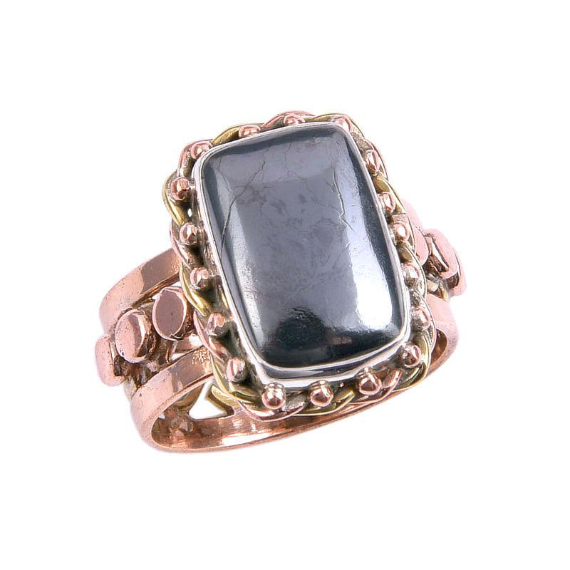 Natural Gunmetal Gemstone Two Tone 925 Sterling Silver Jewelry Ring S.5.5 w5E45
