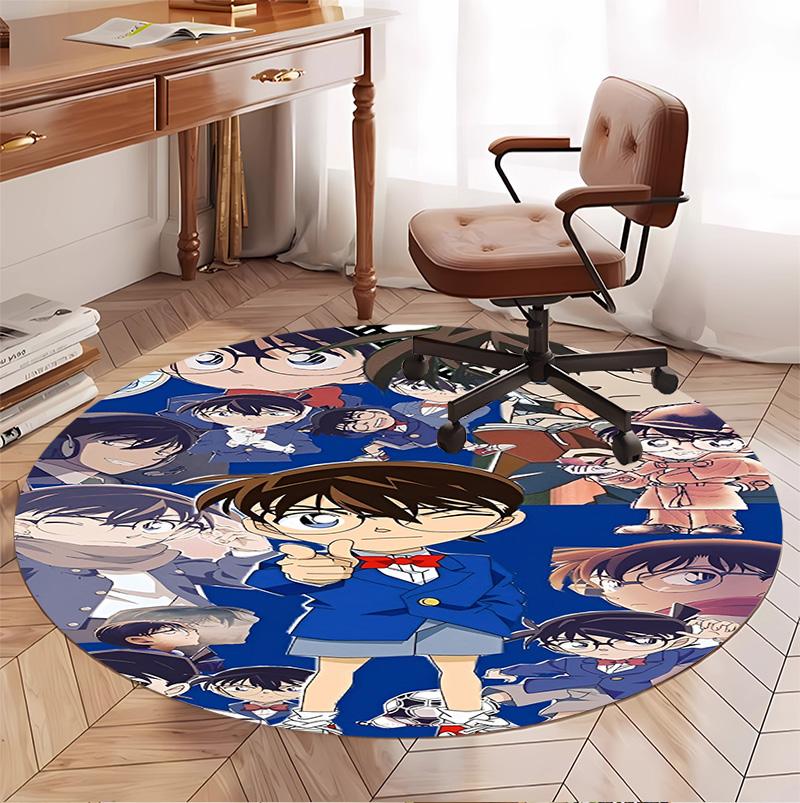 Detective Conan Pattern Round Rug, Indoor/Outdoor Mat, for Picnic, Gameroom, Bedroom, Office, Living Room, Home Decor Carpet, Birthday Gift