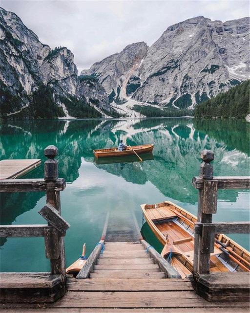 Full Round Drill DIY Diamond Painting Boat Full Round Drill Lake Scenery Embroidery Cross Stitch Home Decor Gift