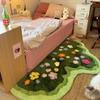 1pc Green Moss Flower Plush Mat Scandinavian Style Irregular Shape Non-Slip Floor Mat, Soft Polyester Machine-Made for Bedroom, Living Room & Office