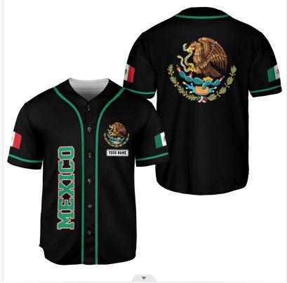 Mexico baseball team element print summer v-neck button-down baseball jersey