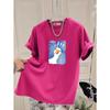 Cartoon Printed Short-sleeved T-shirt for Women In Summer New Fashionable Age-reducing Large-shoulder Pure Cotton Top