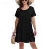 Women Solid Color Casual Mini Dress Summer Short Sleeve O-Neck A-Line Dress Fashion Beach Vacation And Leisure Dress Vestidos